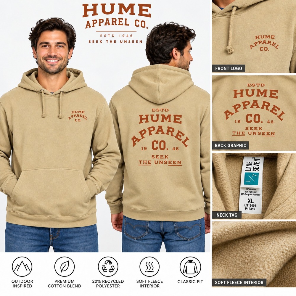 Lane Seven Hume Apparel Co Mens XL Beige Heavyweight Hoodie LS19001